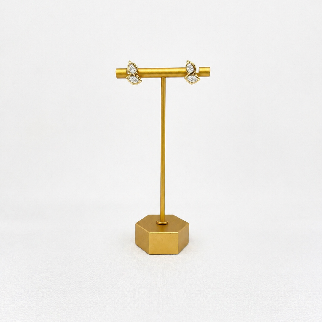 Gold crystal stud earrings on stand, Charlie Earrings, minimal everyday jewellery