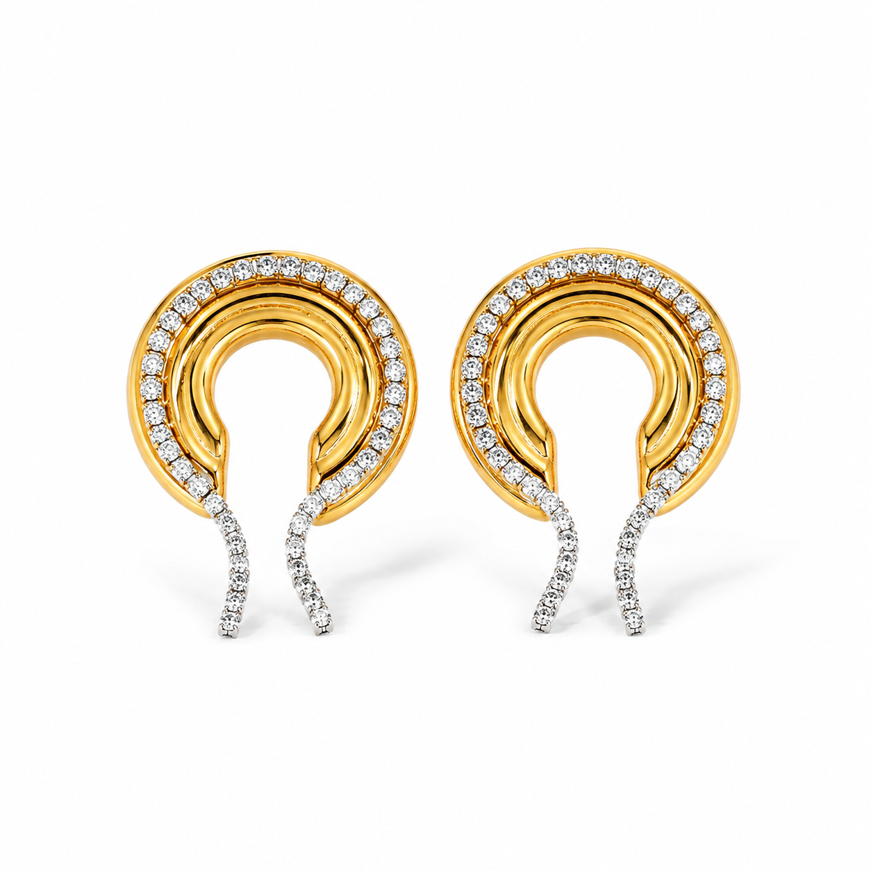 Gold plated CZ earrings on a white background
