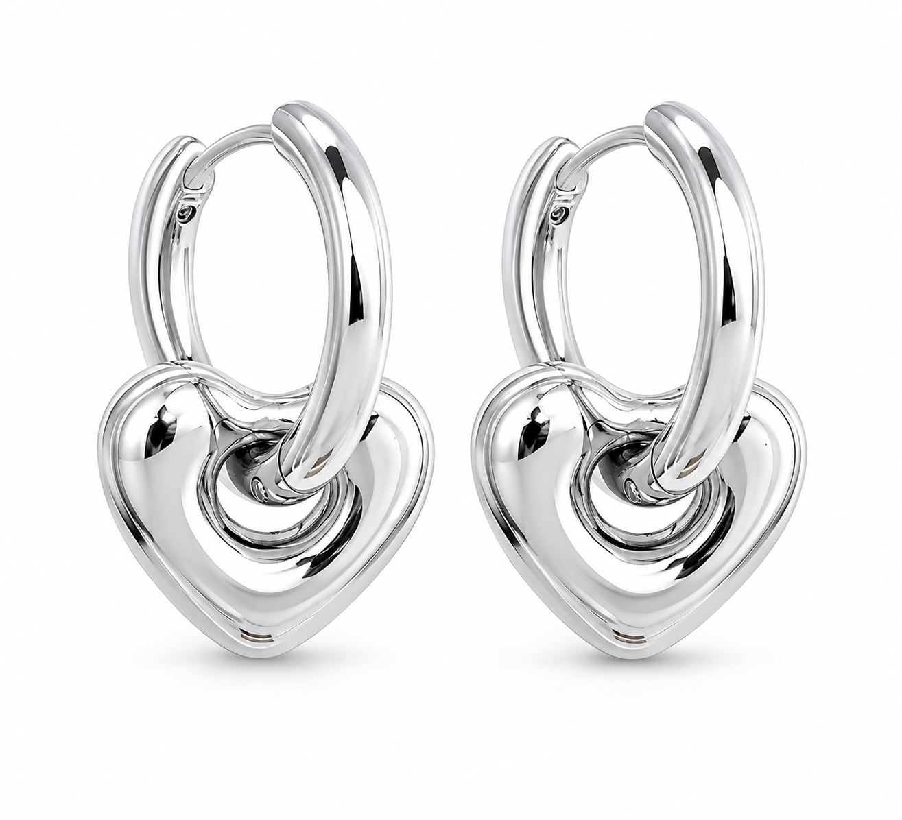 Frankie Earrings- Large Silver Plated Huggie Charm Earrings_Lady Lou Collections