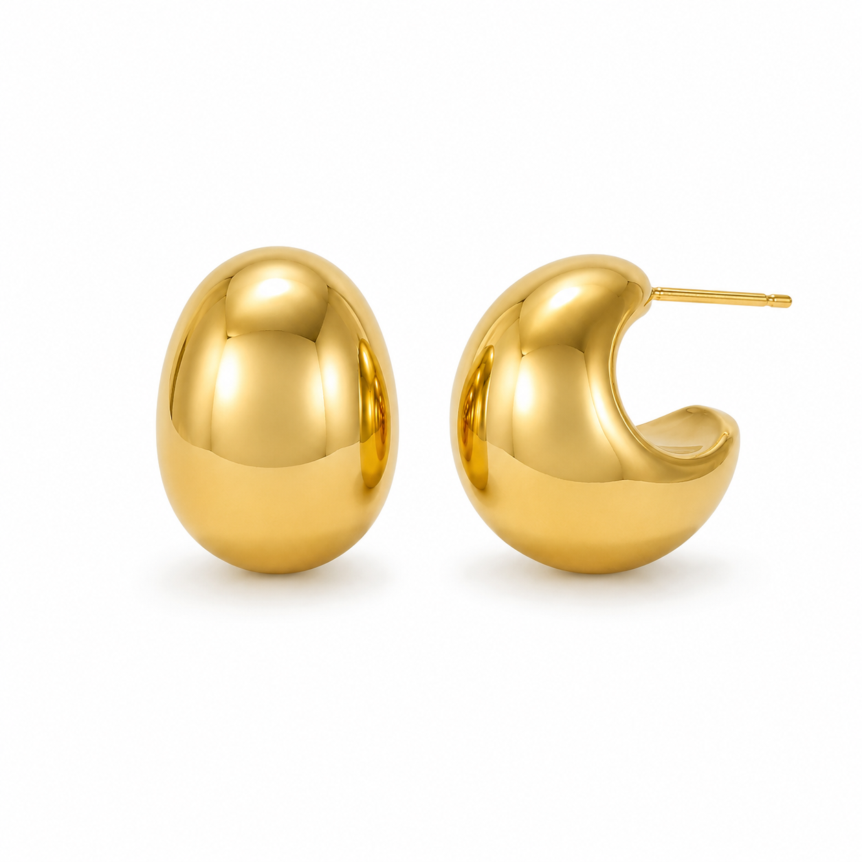 Pair of gold plated hoop earrings on a white background