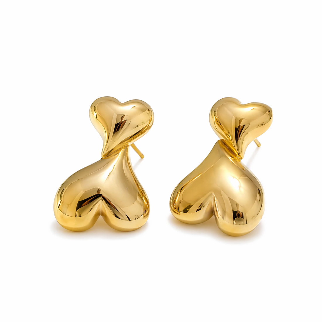 Gold plated heart-shaped earrings on a white background Maggie Earrings