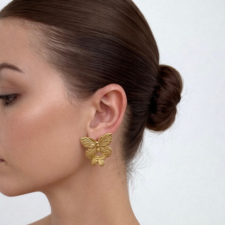 Gold butterfly earrings Abigail double butterfly stud
