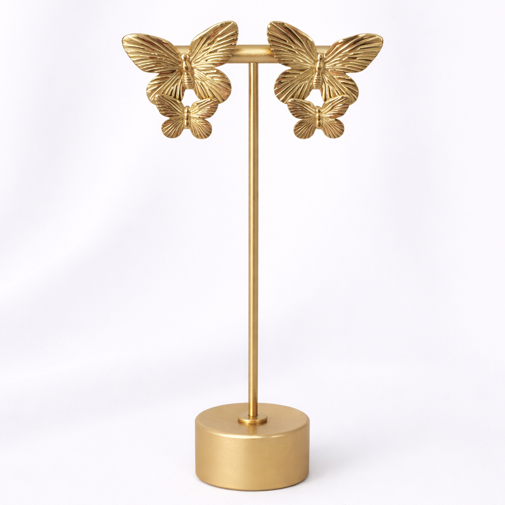 Gold butterfly earrings Abigail double butterfly stud