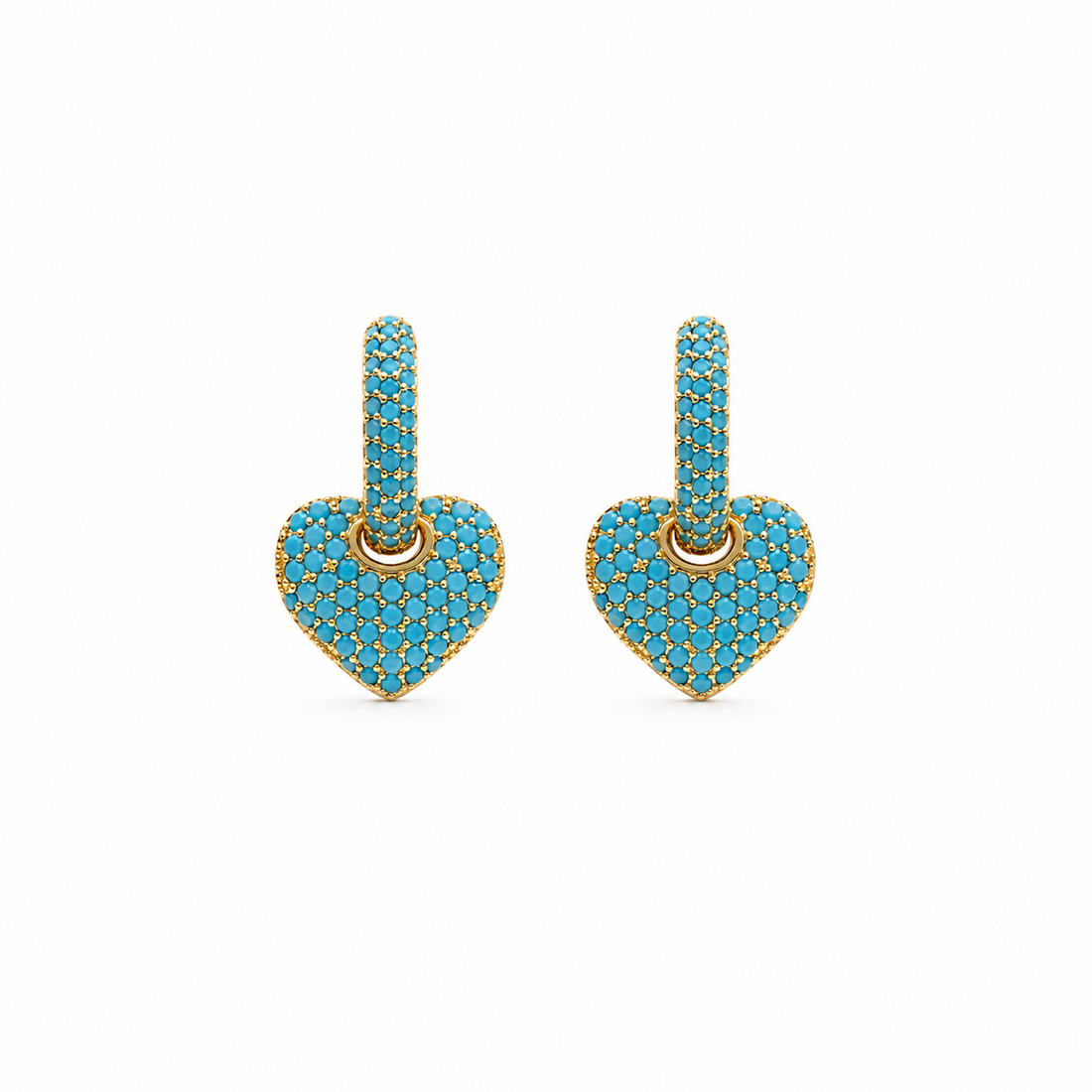 Lady Lou Collections Gold Plated Blue CZ Earrings on a white background
