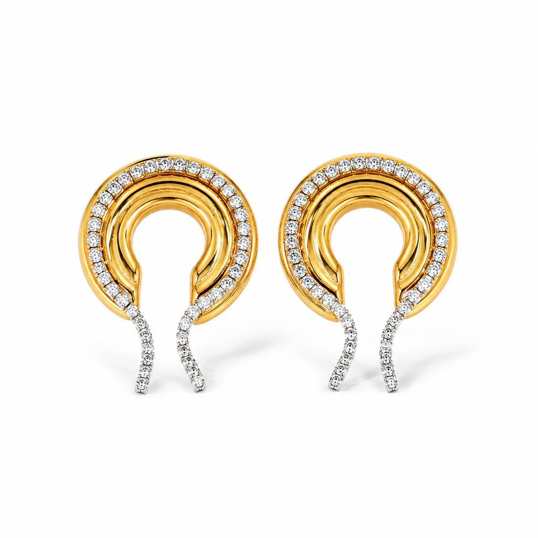 Gold plated CZ earrings on a white background