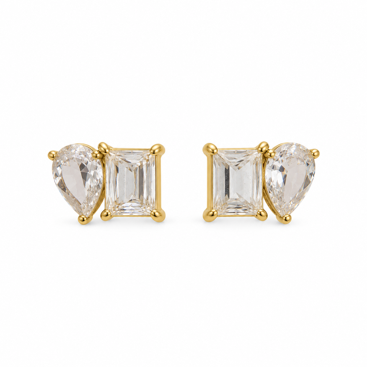 Gold Plated CZ Stud Earrings, set on white background, by Lady Lou Collections