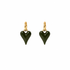 Gold plated huggie earrings khaki hearts on white background