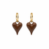 Chocolate Brown Heart gold plated earrings on white background