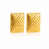 Pair of gold plated square earrings with a textured pattern on a white background
