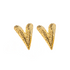 Gold plated heart earrings on white background